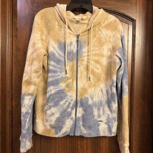 Roxy Women's Full Zip Hoodie Sweatshirt Tie Dye Blue Beige Size Medium